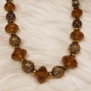Detailed Amber & Gold beaded necklace